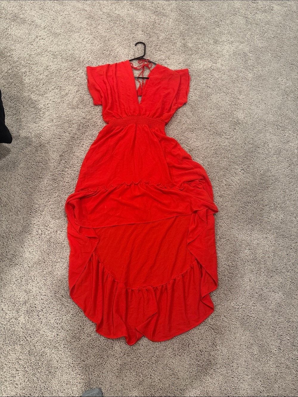 Flying Tomato Scarlet V-Neck High-Low Dress - Picture 5 of 7